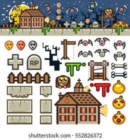 Halloween at night flat game level kit