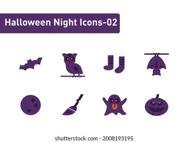 Halloween night flat icon set isolated on white background ep02