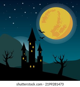 Halloween night flat illustration. Hand-drawn vector illustration.