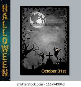 Halloween night flyer, booklet,  poster vector design template. A4 size