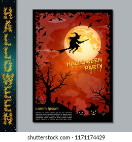 Halloween night flyer, booklet,  poster vector design template. A4 size