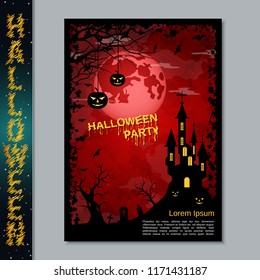 Halloween night flyer, booklet,  poster, invitation card vector design template. A4 size