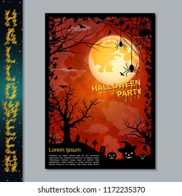 Halloween night flyer, booklet,  poster, invitation card vector design template. A4 size