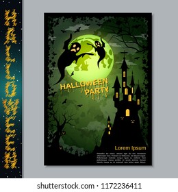 Halloween night flyer, booklet,  poster, invitation card vector design template. A4 size