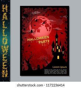 Halloween night flyer, booklet,  poster, invitation card vector design template. A4 size