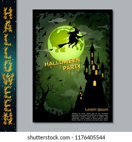 Halloween night flyer, booklet,  poster, invitation card vector design template. A4 size