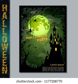 Halloween night flyer, booklet,  poster, invitation card vector design template. A4 size