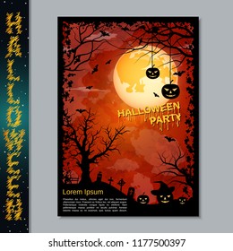 Halloween night flyer, booklet,  poster, invitation card vector design template. A4 size