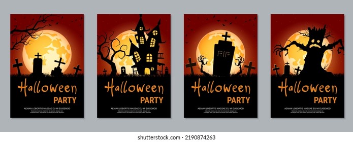 Halloween night flyer, booklet, poster, coupon, invitation card vector design templates collection