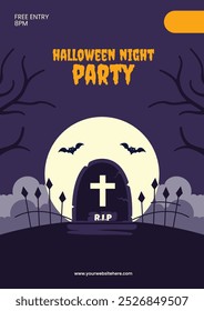 Halloween Night Flyer Flat Cartoon Hand Drawn Templates Background Illustration