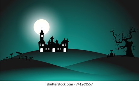 Halloween night forest vector in silhouette tree and graveyard illustration layout EPS 10