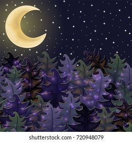 Halloween night forest wallpaper, vector illustration 