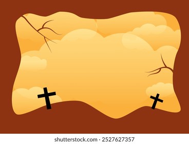 Halloween night frame with gravestone and tree branch and cloud in background. Vector poster illustration.