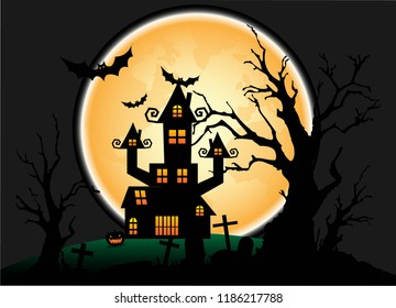 Halloween Night and Full Moon Background Vector