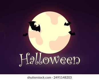 Halloween night with full moon and flying bats, spooky atmosphere for Halloween themed designs and media. vector