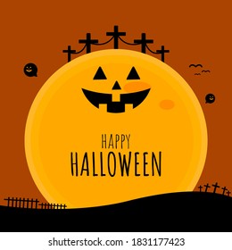 Halloween night. Full moon on halloween. Happy Halloween. Illustration vector.