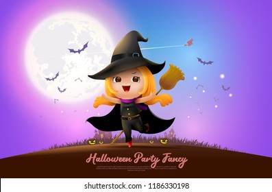 halloween night full moon party fancy vector illustration