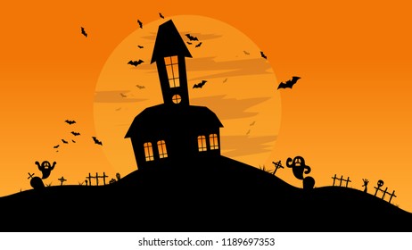 Halloween night and full Moon, Halloween Vector Background.