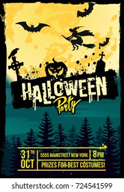 Halloween night with full moon. Vector illustration.
