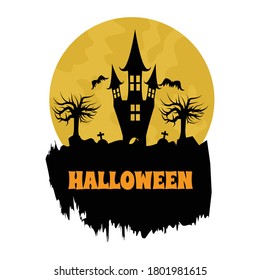 Halloween night with fullmoon. Halloween with castle. Vector illustration.