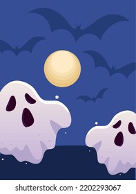 halloween night ghosts and moon background