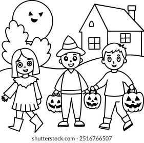 Halloween night with a glowing full moon