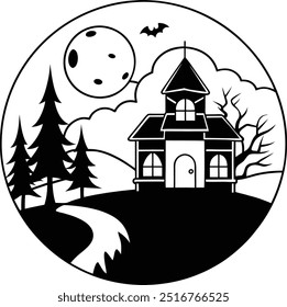 Halloween night with a glowing full moon
