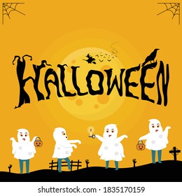 Halloween night and go Trick or Treat. Design template and web for banner, poster, greeting card