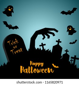Halloween night with grave and ghost , Halloween background.Vector illustration.