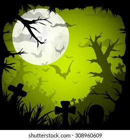 Halloween Night Graveyard old style background. Vector illustration