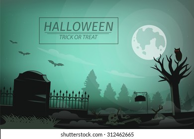 Halloween night in the graveyard and zombie alive again. background Graphic 