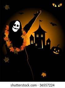 Halloween night holiday, house on hill