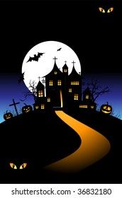 Halloween night holiday, house on hill