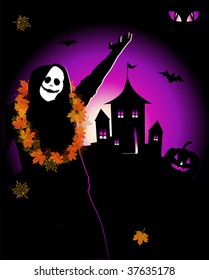 Halloween night holiday, house on hill