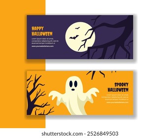 Banner horizontal da noite de Halloween Plano Desenhado à mão desenhos Modelos Ilustração de Fundo