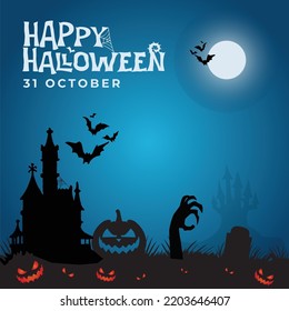 halloween night horror post template with blue gradient background