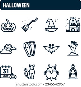 Halloween night icon. Vector set of All Hallows' Evening. Outline icon design. 31 October