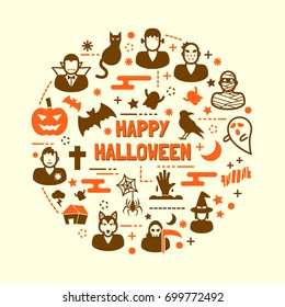 halloween night icons set, vector illustration design elements