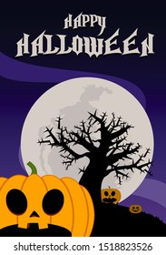 Halloween night illustration, halloween night at the graveyard