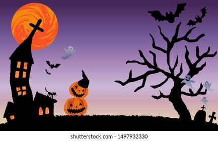 a halloween night with Jack O' Lantern and a church