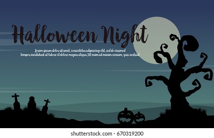 Halloween night landscape with tree vector illustration