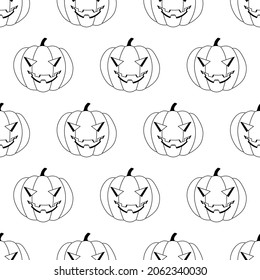 Halloween night lantern seamless pattern line. Pumpkin with a scary orange face. Evil Halloween character, in cartoon style. Children s entertainment evening for the holiday. Costume party in late