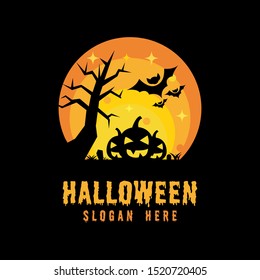halloween night logo vector set, black background