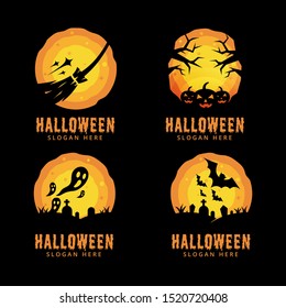 halloween night logo vector set, black background