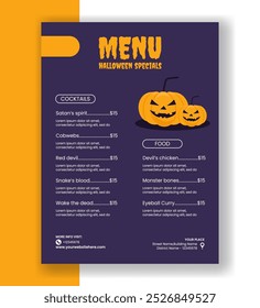 Halloween Night Menu Flat Cartoon Hand Drawn Templates Background Illustration