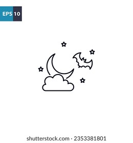 halloween night moon and bat outline icon Vector illustration