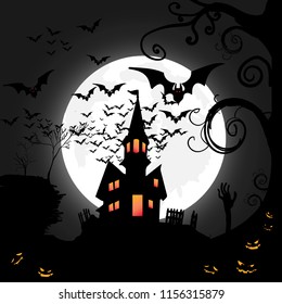 Halloween night with Moon and bats, Vector illustration EPS 10