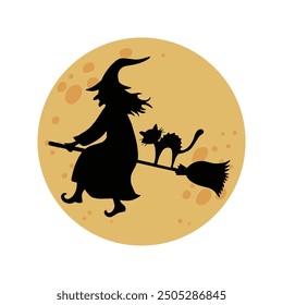 Halloween night moon witch spider silhouette decoration