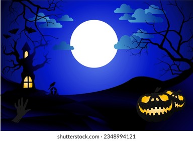 Halloween night moons hadow dead tree black silhouette pumpkin background