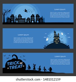 Halloween night on blue template. Vector illustration